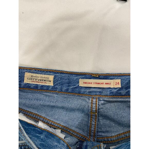 Levi's Premium Ribcage High Waisted Denim Straight Ankle Jeans Blue Women's 24 - Picture 3 of 7